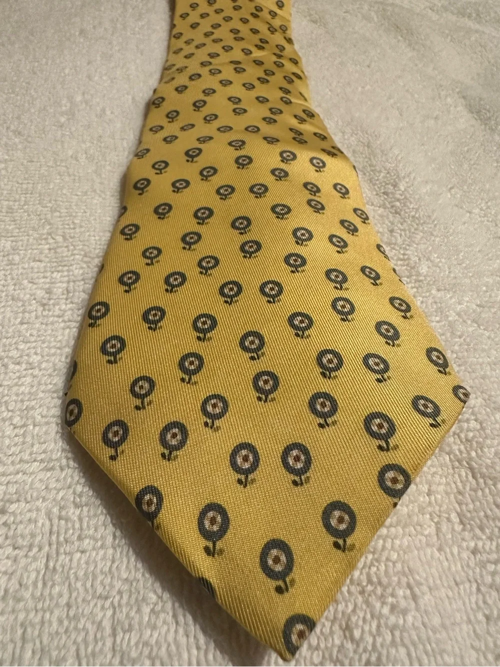 Hermès Paris 100% Silk Yellow Blue Necktie 60” Vintage Made in France